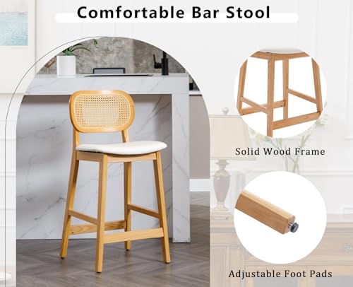 chairus Set of 2 Bar stools PU Leather Breakfast Stools for Kitchen Counter with Rattan Backrest Solid Wood Island Bar Chairs (White-2) 6 chairus Set of 2 Bar stools PU Leather Breakfast Stools for Kitchen Counter with Rattan Backrest Solid Wood Island Bar Chairs (White-2) - Image 6