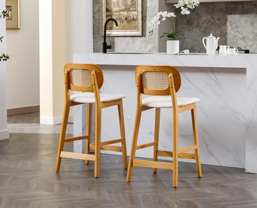 chairus Set of 2 Bar stools PU Leather Breakfast Stools for Kitchen Counter with Rattan Backrest Solid Wood Island Bar Chairs (White-2) 7 chairus Set of 2 Bar stools PU Leather Breakfast Stools for Kitchen Counter with Rattan Backrest Solid Wood Island Bar Chairs (White-2) - Image 7