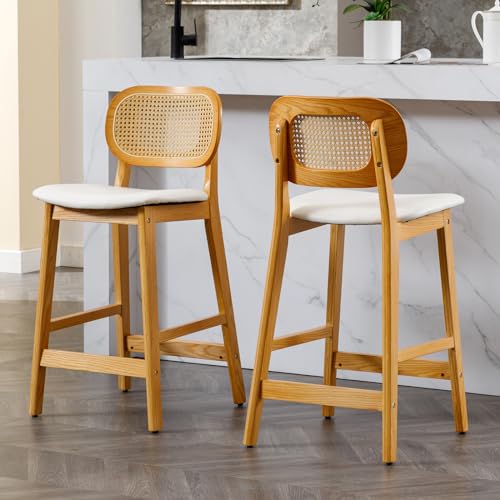 chairus Set of 2 Bar stools PU Leather Breakfast Stools for Kitchen Counter with Rattan Backrest Solid Wood Island Bar Chairs (White-2) 1 chairus Set of 2 Bar stools PU Leather Breakfast Stools for Kitchen Counter with Rattan Backrest Solid Wood Island Bar Chairs (White-2)