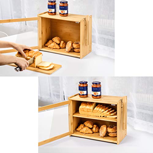 ikkle Bamboo Bread Box, Double Bread Storage Holder, Large Capacity Bread Bin Kitchen Organizer with Toaster Tong,2-Layer Bread Box for Kitchen Countertop Pantry 2 ikkle Bamboo Bread Box, Double Bread Storage Holder, Large Capacity Bread Bin Kitchen Organizer with Toaster Tong,2-Layer Bread Box for Kitchen Countertop Pantry - Image 2