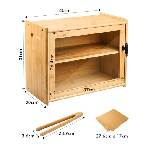 ikkle Bamboo Bread Box, Double Bread Storage Holder, Large Capacity Bread Bin Kitchen Organizer with Toaster Tong,2-Layer Bread Box for Kitchen Countertop Pantry 3 ikkle Bamboo Bread Box, Double Bread Storage Holder, Large Capacity Bread Bin Kitchen Organizer with Toaster Tong,2-Layer Bread Box for Kitchen Countertop Pantry - Image 3
