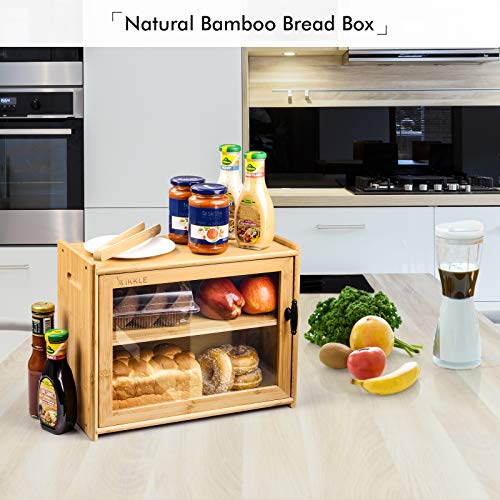 ikkle Bamboo Bread Box, Double Bread Storage Holder, Large Capacity Bread Bin Kitchen Organizer with Toaster Tong,2-Layer Bread Box for Kitchen Countertop Pantry 4 ikkle Bamboo Bread Box, Double Bread Storage Holder, Large Capacity Bread Bin Kitchen Organizer with Toaster Tong,2-Layer Bread Box for Kitchen Countertop Pantry - Image 4