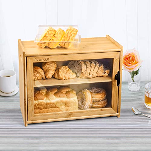 ikkle Bamboo Bread Box, Double Bread Storage Holder, Large Capacity Bread Bin Kitchen Organizer with Toaster Tong,2-Layer Bread Box for Kitchen Countertop Pantry 7 ikkle Bamboo Bread Box, Double Bread Storage Holder, Large Capacity Bread Bin Kitchen Organizer with Toaster Tong,2-Layer Bread Box for Kitchen Countertop Pantry - Image 7