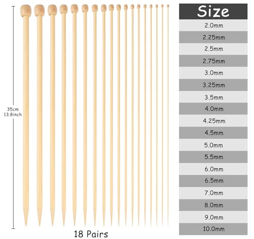 ilauke 70Pcs Bamboo Knitting Needle Set, 18 Pairs Single Pointed Wooden Knitting Needles 2mm-10mm, Knitting Kit for Beginners Adults, with 33Pcs Knitting Accessories 3 ilauke 70Pcs Bamboo Knitting Needle Set, 18 Pairs Single Pointed Wooden Knitting Needles 2mm-10mm, Knitting Kit for Beginners Adults, with 33Pcs Knitting Accessories - Image 3