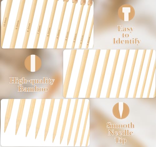 ilauke 70Pcs Bamboo Knitting Needle Set, 18 Pairs Single Pointed Wooden Knitting Needles 2mm-10mm, Knitting Kit for Beginners Adults, with 33Pcs Knitting Accessories 5 ilauke 70Pcs Bamboo Knitting Needle Set, 18 Pairs Single Pointed Wooden Knitting Needles 2mm-10mm, Knitting Kit for Beginners Adults, with 33Pcs Knitting Accessories - Image 5