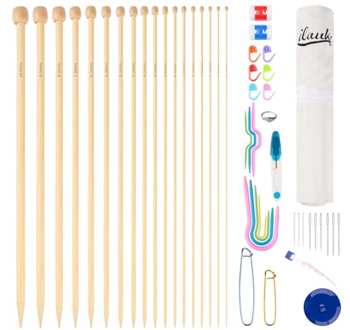ilauke 70Pcs Bamboo Knitting Needle Set, 18 Pairs Single Pointed Wooden Knitting Needles 2mm-10mm, Knitting Kit for Beginners Adults, with 33Pcs Knitting Accessories 1 ilauke 70Pcs Bamboo Knitting Needle Set, 18 Pairs Single Pointed Wooden Knitting Needles 2mm-10mm, Knitting Kit for Beginners Adults, with 33Pcs Knitting Accessories