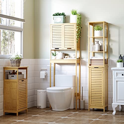 kleankin Bathroom Floor Cabinet with 3 Shelves, Slim Storage Cupboard and Freestanding Organiser, Natural, Light Brown, 34cmx30cmx173cm (834-408) 4 kleankin Bathroom Floor Cabinet with 3 Shelves, Slim Storage Cupboard and Freestanding Organiser, Natural, Light Brown, 34cmx30cmx173cm (834-408) - Image 4