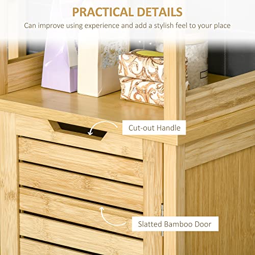 kleankin Bathroom Floor Cabinet with 3 Shelves, Slim Storage Cupboard and Freestanding Organiser, Natural, Light Brown, 34cmx30cmx173cm (834-408) 7 kleankin Bathroom Floor Cabinet with 3 Shelves, Slim Storage Cupboard and Freestanding Organiser, Natural, Light Brown, 34cmx30cmx173cm (834-408) - Image 7