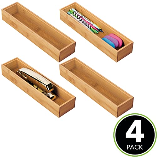 mDesign Bamboo Wood Drawer Organiser Set for Office - Stackable Storage Tray Organisers/Dividers for Tidy Desk Drawers - 30.5 cm Long Stationary Drawer Organiser Trays, Echo Collection, 4 Pack, 2 mDesign Bamboo Wood Drawer Organiser Set for Office - Stackable Storage Tray Organisers/Dividers for Tidy Desk Drawers - 30.5 cm Long Stationary Drawer Organiser Trays, Echo Collection, 4 Pack, - Image 2
