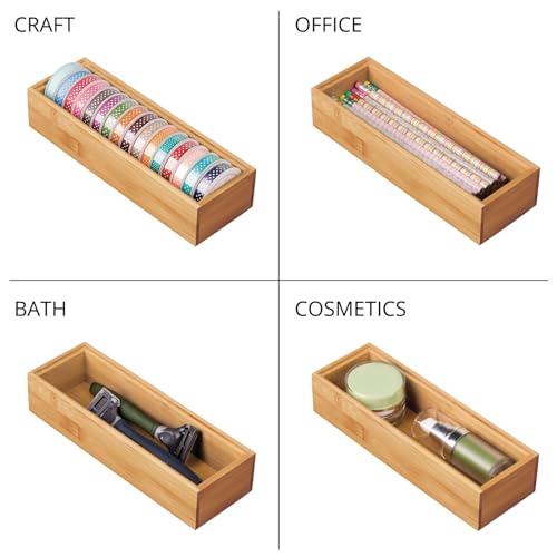mDesign Set of 2 Desk and Drawer Organiser Box – Rectangular Kitchen Drawer Divider Made of Bamboo – Drawer Separator for Office and Craft Supplies – Natural 7 mDesign Set of 2 Desk and Drawer Organiser Box – Rectangular Kitchen Drawer Divider Made of Bamboo – Drawer Separator for Office and Craft Supplies – Natural - Image 7