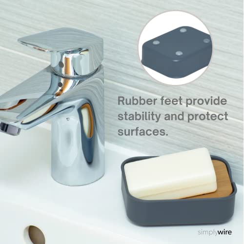 simplywire – Pack of 2 – Plastic Soap Dishes with Natural Slanted Bamboo Shelf – Bathroom Soap Holders - Grey 3 simplywire – Pack of 2 – Plastic Soap Dishes with Natural Slanted Bamboo Shelf – Bathroom Soap Holders - Grey - Image 3