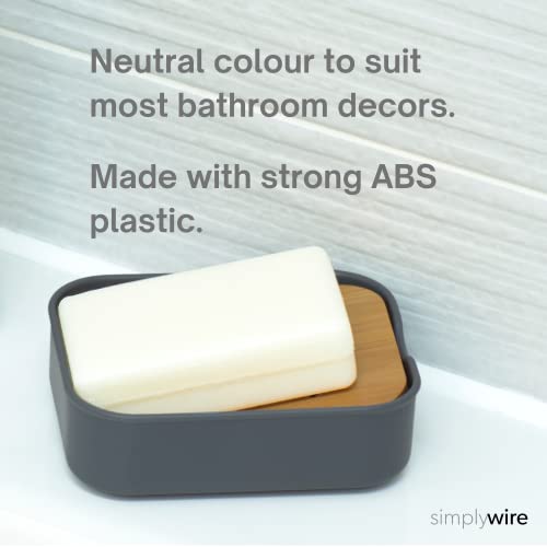 simplywire – Pack of 2 – Plastic Soap Dishes with Natural Slanted Bamboo Shelf – Bathroom Soap Holders - Grey 5 simplywire – Pack of 2 – Plastic Soap Dishes with Natural Slanted Bamboo Shelf – Bathroom Soap Holders - Grey - Image 5