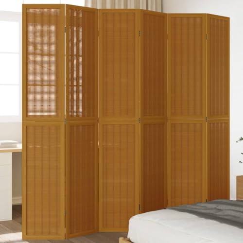 vidaXL Paulownia Wood Room Divider - 6-Panel Privacy Screen in Brown Bamboo, Flexible Folding Partition for Living Room, Bedroom, Office (210-215x220cm) 2 vidaXL Paulownia Wood Room Divider - 6-Panel Privacy Screen in Brown Bamboo, Flexible Folding Partition for Living Room, Bedroom, Office (210-215x220cm) - Image 2