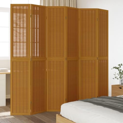 vidaXL Paulownia Wood Room Divider - 6-Panel Privacy Screen in Brown Bamboo, Flexible Folding Partition for Living Room, Bedroom, Office (210-215x220cm) 3 vidaXL Paulownia Wood Room Divider - 6-Panel Privacy Screen in Brown Bamboo, Flexible Folding Partition for Living Room, Bedroom, Office (210-215x220cm) - Image 3