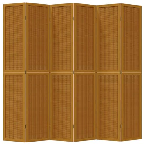 vidaXL Paulownia Wood Room Divider - 6-Panel Privacy Screen in Brown Bamboo, Flexible Folding Partition for Living Room, Bedroom, Office (210-215x220cm) 4 vidaXL Paulownia Wood Room Divider - 6-Panel Privacy Screen in Brown Bamboo, Flexible Folding Partition for Living Room, Bedroom, Office (210-215x220cm) - Image 4