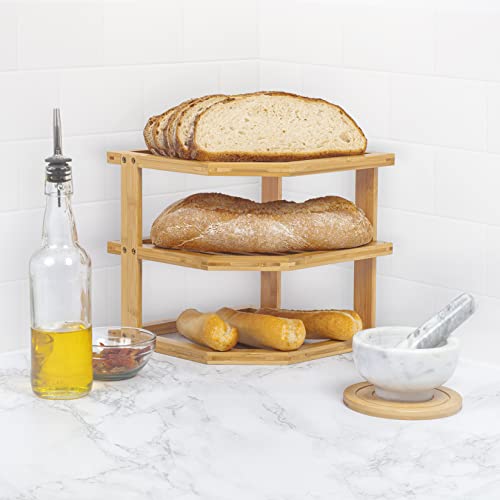 woodluv Corner Shelf Shelves Unit 3 Tier, Cupboard Organiser, Bathroom Shelf, Corner Organiser, Standing Storage Unit For Home, Living Room, Kitchen - Bamboo 2 woodluv Corner Shelf Shelves Unit 3 Tier, Cupboard Organiser, Bathroom Shelf, Corner Organiser, Standing Storage Unit For Home, Living Room, Kitchen - Bamboo - Image 2