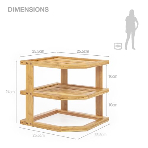 woodluv Corner Shelf Shelves Unit 3 Tier, Cupboard Organiser, Bathroom Shelf, Corner Organiser, Standing Storage Unit For Home, Living Room, Kitchen - Bamboo 3 woodluv Corner Shelf Shelves Unit 3 Tier, Cupboard Organiser, Bathroom Shelf, Corner Organiser, Standing Storage Unit For Home, Living Room, Kitchen - Bamboo - Image 3