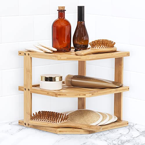 woodluv Corner Shelf Shelves Unit 3 Tier, Cupboard Organiser, Bathroom Shelf, Corner Organiser, Standing Storage Unit For Home, Living Room, Kitchen - Bamboo 4 woodluv Corner Shelf Shelves Unit 3 Tier, Cupboard Organiser, Bathroom Shelf, Corner Organiser, Standing Storage Unit For Home, Living Room, Kitchen - Bamboo - Image 4