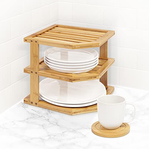 woodluv Corner Shelf Shelves Unit 3 Tier, Cupboard Organiser, Bathroom Shelf, Corner Organiser, Standing Storage Unit For Home, Living Room, Kitchen - Bamboo 5 woodluv Corner Shelf Shelves Unit 3 Tier, Cupboard Organiser, Bathroom Shelf, Corner Organiser, Standing Storage Unit For Home, Living Room, Kitchen - Bamboo - Image 5