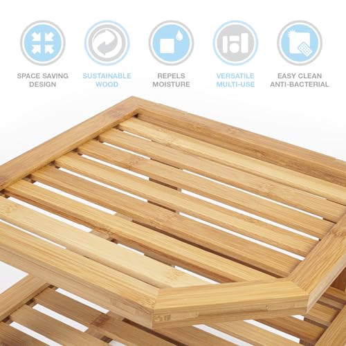 woodluv Corner Shelf Shelves Unit 3 Tier, Cupboard Organiser, Bathroom Shelf, Corner Organiser, Standing Storage Unit For Home, Living Room, Kitchen - Bamboo 7 woodluv Corner Shelf Shelves Unit 3 Tier, Cupboard Organiser, Bathroom Shelf, Corner Organiser, Standing Storage Unit For Home, Living Room, Kitchen - Bamboo - Image 7
