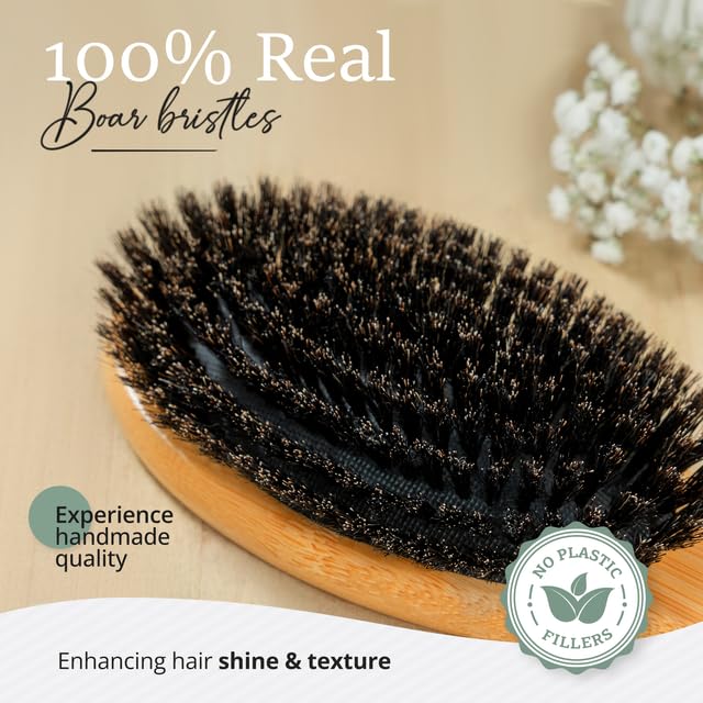 Belula 100% Boar Bristle Hair Brush Set (Medium). Soft Natural Bristles for Thin and Fine Hair. Restore Shine And Texture. Wooden Comb, Travel Bag and Spa Headband Included! 3 Belula 100% Boar Bristle Hair Brush Set (Medium). Soft Natural Bristles for Thin and Fine Hair. Restore Shine And Texture. Wooden Comb, Travel Bag and Spa Headband Included! - Image 3