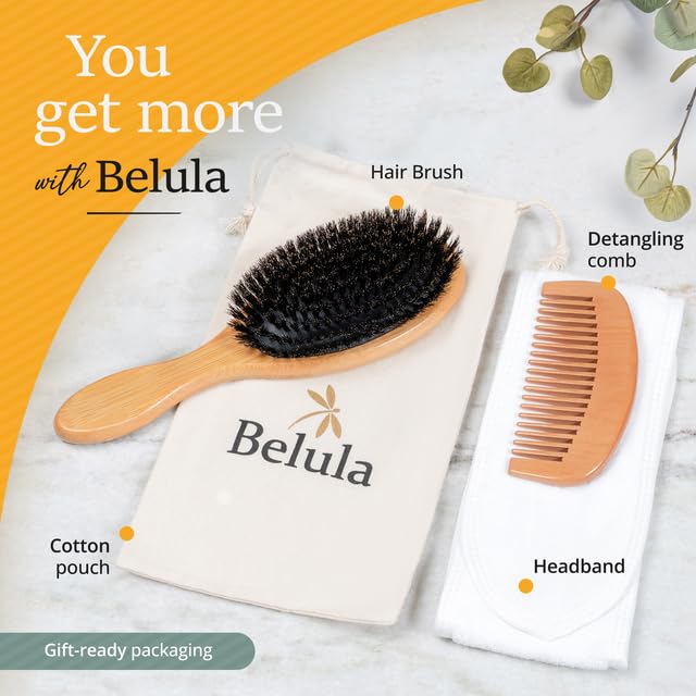 Belula 100% Boar Bristle Hair Brush Set (Medium). Soft Natural Bristles for Thin and Fine Hair. Restore Shine And Texture. Wooden Comb, Travel Bag and Spa Headband Included! 6 Belula 100% Boar Bristle Hair Brush Set (Medium). Soft Natural Bristles for Thin and Fine Hair. Restore Shine And Texture. Wooden Comb, Travel Bag and Spa Headband Included! - Image 6
