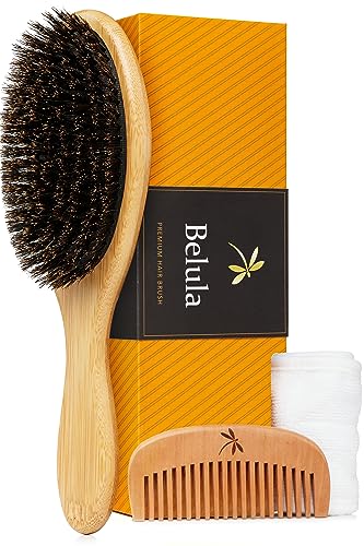 Belula 100% Boar Bristle Hair Brush Set (Medium). Soft Natural Bristles for Thin and Fine Hair. Restore Shine And Texture. Wooden Comb, Travel Bag and Spa Headband Included! 1 Belula 100% Boar Bristle Hair Brush Set (Medium). Soft Natural Bristles for Thin and Fine Hair. Restore Shine And Texture. Wooden Comb, Travel Bag and Spa Headband Included!