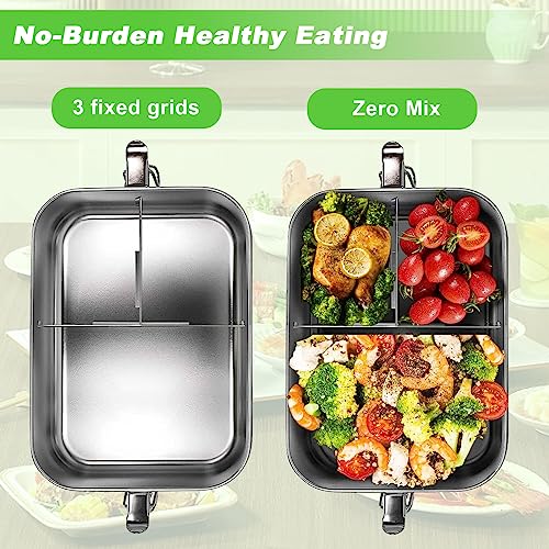 Qivine Stainless Steel Lunch Box, 1200ML Metal Lunch Box with Wooden Lid, Bento Box Lunchs BoxesAdults 3 Compartment Sandwich Boxes for Adults with Fork & Spoon for School, Office, Picnic 1 Qivine Stainless Steel Lunch Box, 1200ML Metal Lunch Box with Wooden Lid, Bento Box Lunchs BoxesAdults 3 Compartment Sandwich Boxes for Adults with Fork & Spoon for School, Office, Picnic