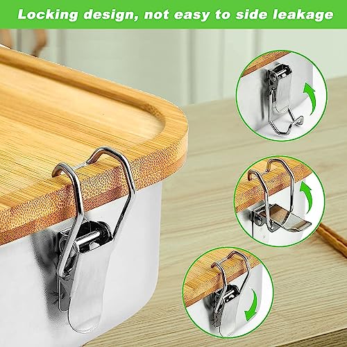 Qivine Stainless Steel Lunch Box, 1200ML Metal Lunch Box with Wooden Lid, Bento Box Lunchs BoxesAdults 3 Compartment Sandwich Boxes for Adults with Fork & Spoon for School, Office, Picnic 5 Qivine Stainless Steel Lunch Box, 1200ML Metal Lunch Box with Wooden Lid, Bento Box Lunchs BoxesAdults 3 Compartment Sandwich Boxes for Adults with Fork & Spoon for School, Office, Picnic - Image 5