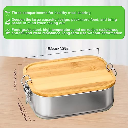 Qivine Stainless Steel Lunch Box, 1200ML Metal Lunch Box with Wooden Lid, Bento Box Lunchs BoxesAdults 3 Compartment Sandwich Boxes for Adults with Fork & Spoon for School, Office, Picnic 7 Qivine Stainless Steel Lunch Box, 1200ML Metal Lunch Box with Wooden Lid, Bento Box Lunchs BoxesAdults 3 Compartment Sandwich Boxes for Adults with Fork & Spoon for School, Office, Picnic - Image 7