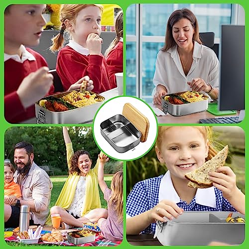 1200Ml Lunch Box Stainless Steel, Bento Box Metal With Wooden Lid Lunch Container, Bento Lunchbox Adult 3 Compartment Sandwich Box Metal With Cutlery Fork & Spoon Suitable For School, Work, Picnic 7 1200Ml Lunch Box Stainless Steel, Bento Box Metal With Wooden Lid Lunch Container, Bento Lunchbox Adult 3 Compartment Sandwich Box Metal With Cutlery Fork & Spoon Suitable For School, Work, Picnic - Image 7