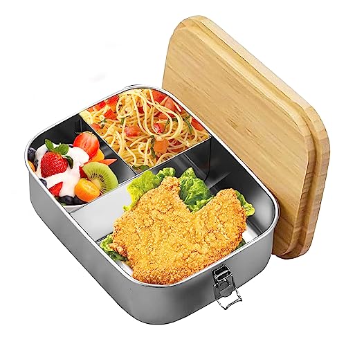 1200Ml Lunch Box Stainless Steel, Bento Box Metal With Wooden Lid Lunch Container, Bento Lunchbox Adult 3 Compartment Sandwich Box Metal With Cutlery Fork & Spoon Suitable For School, Work, Picnic 1 1200Ml Lunch Box Stainless Steel, Bento Box Metal With Wooden Lid Lunch Container, Bento Lunchbox Adult 3 Compartment Sandwich Box Metal With Cutlery Fork & Spoon Suitable For School, Work, Picnic