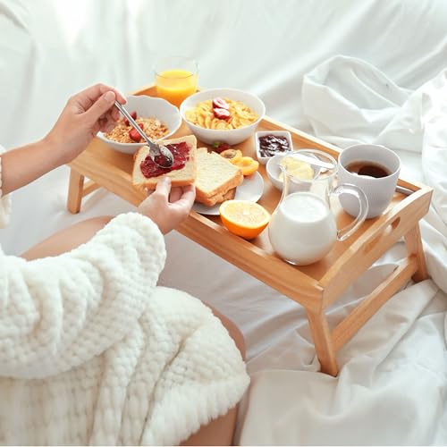 1ABOVE Bamboo Folding Breakfast Tray with Handles, Multipurpose Lap Tray for Breakfast in Bed, Sofa, Eating, Working, Serving, Drawing, Laptop Stand & Snack Tray (NATURAL) 2 1ABOVE Bamboo Folding Breakfast Tray with Handles, Multipurpose Lap Tray for Breakfast in Bed, Sofa, Eating, Working, Serving, Drawing, Laptop Stand & Snack Tray (NATURAL) - Image 2