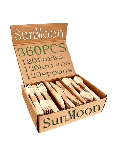 SunMoon Eco Friendly 360 Pack Disposable Wooden Cutlery, 16cm Long, Plastic Free Packaging,Substitute for Plastic and Bamboo Cutlery, Compostable, Biodegradable for Parties, Camping, Weddings 1 SunMoon Eco Friendly 360 Pack Disposable Wooden Cutlery, 16cm Long, Plastic Free Packaging,Substitute for Plastic and Bamboo Cutlery, Compostable, Biodegradable for Parties, Camping, Weddings