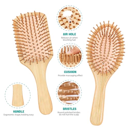 3PCS Natural Bamboo Hair Brush Set for Women, Men and Kids | Includes Paddle Detangling Brushes, Rat Tail Comb for Thin, Thick, Long, Short and Curly Hair 2 3PCS Natural Bamboo Hair Brush Set for Women, Men and Kids | Includes Paddle Detangling Brushes, Rat Tail Comb for Thin, Thick, Long, Short and Curly Hair - Image 2