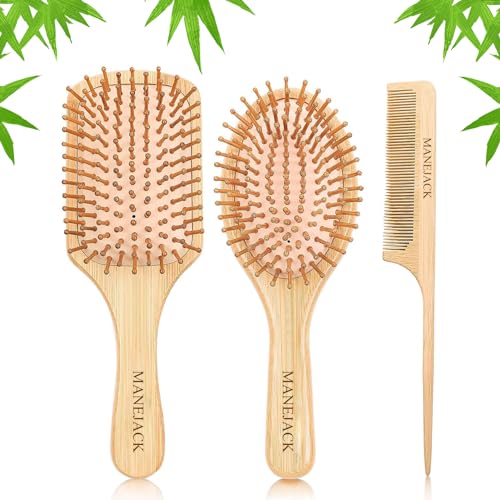 3PCS Natural Bamboo Hair Brush Set for Women, Men and Kids | Includes Paddle Detangling Brushes, Rat Tail Comb for Thin, Thick, Long, Short and Curly Hair 5 3PCS Natural Bamboo Hair Brush Set for Women, Men and Kids | Includes Paddle Detangling Brushes, Rat Tail Comb for Thin, Thick, Long, Short and Curly Hair - Image 5