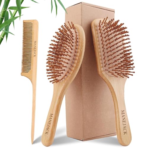 3PCS Natural Bamboo Hair Brush Set for Women, Men and Kids | Includes Paddle Detangling Brushes, Rat Tail Comb for Thin, Thick, Long, Short and Curly Hair 1 3PCS Natural Bamboo Hair Brush Set for Women, Men and Kids | Includes Paddle Detangling Brushes, Rat Tail Comb for Thin, Thick, Long, Short and Curly Hair