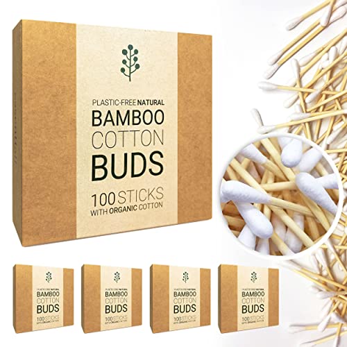 400 (4x100) Organic Premium Bamboo Cotton Buds with 100% Organic Cotton. This is a Zero Waste, Biodegradable, Plastic-Free, Eco Friendly, Vegan Product by Essentiall 1 400 (4x100) Organic Premium Bamboo Cotton Buds with 100% Organic Cotton. This is a Zero Waste, Biodegradable, Plastic-Free, Eco Friendly, Vegan Product by Essentiall