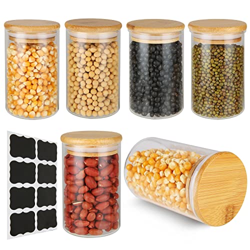 6 PCS Glass Storage Jars Set 300ml Small Spice Jars with Bamboo Wood Lids Airtight and Labels for Home Kitchen Pantry for Food Cookie Candy Snack Pasta Spaghetti Cereal Coffee Flour Tea Herb Grain 1 6 PCS Glass Storage Jars Set 300ml Small Spice Jars with Bamboo Wood Lids Airtight and Labels for Home Kitchen Pantry for Food Cookie Candy Snack Pasta Spaghetti Cereal Coffee Flour Tea Herb Grain