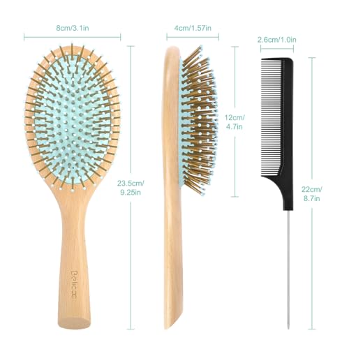 BELICOO Detangler Bamboo Hair Brush - Wet & Dry for Women, Men & Kids - Green 6 BELICOO Detangler Bamboo Hair Brush - Wet & Dry for Women, Men & Kids - Green - Image 6