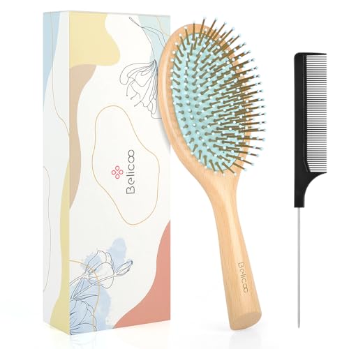 BELICOO Detangler Bamboo Hair Brush - Wet & Dry for Women, Men & Kids - Green 1 BELICOO Detangler Bamboo Hair Brush - Wet & Dry for Women, Men & Kids - Green