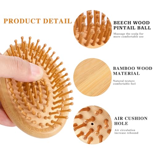 Bamboo Massage Comb,Wooden Scalp Massager Wooden Hair Brush Round Portable Bamboo Comb Anti-Static Air Cushion Hairbrush Mini Hairbrush without Handle 2 Bamboo Massage Comb,Wooden Scalp Massager Wooden Hair Brush Round Portable Bamboo Comb Anti-Static Air Cushion Hairbrush Mini Hairbrush without Handle - Image 2