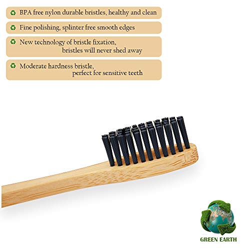 Bamboo Toothbrush, Wooden Toothbrushes, Biodegradable Eco Friendly Vegan Natural Organic Bamboo Charcoal Tooth Brush, Set of 8 Color of Medium Firm Bristles 4 Bamboo Toothbrush, Wooden Toothbrushes, Biodegradable Eco Friendly Vegan Natural Organic Bamboo Charcoal Tooth Brush, Set of 8 Color of Medium Firm Bristles - Image 4