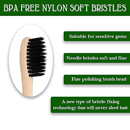 Bamboo Toothbrushes, 10 Pcs Eco Friendly Biodegradable Toothbrush with Soft Bristles 5 Black & 5 White 3 Bamboo Toothbrushes, 10 Pcs Eco Friendly Biodegradable Toothbrush with Soft Bristles 5 Black & 5 White - Image 3