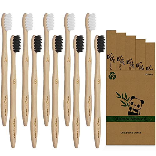 Bamboo Toothbrushes, 10 Pcs Eco Friendly Biodegradable Toothbrush with Soft Bristles 5 Black & 5 White 1 Bamboo Toothbrushes, 10 Pcs Eco Friendly Biodegradable Toothbrush with Soft Bristles 5 Black & 5 White