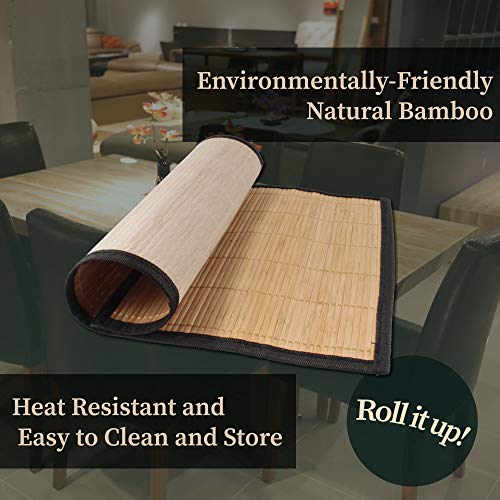 BambooMN Bamboo Slats Placemat with Fabric Border - Solid Colour Print - 17.5" x 12" - Brown with Black Border, 4 pcs 3 BambooMN Bamboo Slats Placemat with Fabric Border - Solid Colour Print - 17.5" x 12" - Brown with Black Border, 4 pcs - Image 3