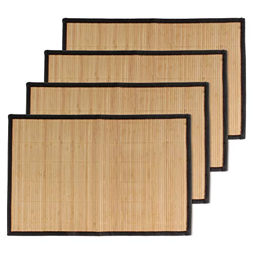 BambooMN Bamboo Slats Placemat with Fabric Border - Solid Colour Print - 17.5" x 12" - Brown with Black Border, 4 pcs 1 BambooMN Bamboo Slats Placemat with Fabric Border - Solid Colour Print - 17.5" x 12" - Brown with Black Border, 4 pcs