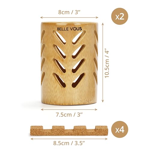 Belle Vous 2 Pack of Bamboo Toothbrush Holders with Drainage - Eco-Friendly Toothbrush Caddy with Cork Base - Travel-Size Cups for Bathroom Countertop/Vanity - Holds Toothbrush, Toothpaste & Razors 2 Belle Vous 2 Pack of Bamboo Toothbrush Holders with Drainage - Eco-Friendly Toothbrush Caddy with Cork Base - Travel-Size Cups for Bathroom Countertop/Vanity - Holds Toothbrush, Toothpaste & Razors - Image 2