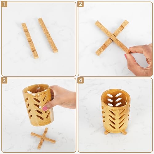 Belle Vous 2 Pack of Bamboo Toothbrush Holders with Drainage - Eco-Friendly Toothbrush Caddy with Cork Base - Travel-Size Cups for Bathroom Countertop/Vanity - Holds Toothbrush, Toothpaste & Razors 4 Belle Vous 2 Pack of Bamboo Toothbrush Holders with Drainage - Eco-Friendly Toothbrush Caddy with Cork Base - Travel-Size Cups for Bathroom Countertop/Vanity - Holds Toothbrush, Toothpaste & Razors - Image 4