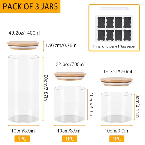 Bobeen Glass Jars with Bamboo Lids Set of 3, (1400ml/700ml/550ml) Airtight Pasta Storage Containers for Coffee Beans, Rice Noodles, Lentils etc 2 Bobeen Glass Jars with Bamboo Lids Set of 3, (1400ml/700ml/550ml) Airtight Pasta Storage Containers for Coffee Beans, Rice Noodles, Lentils etc - Image 2